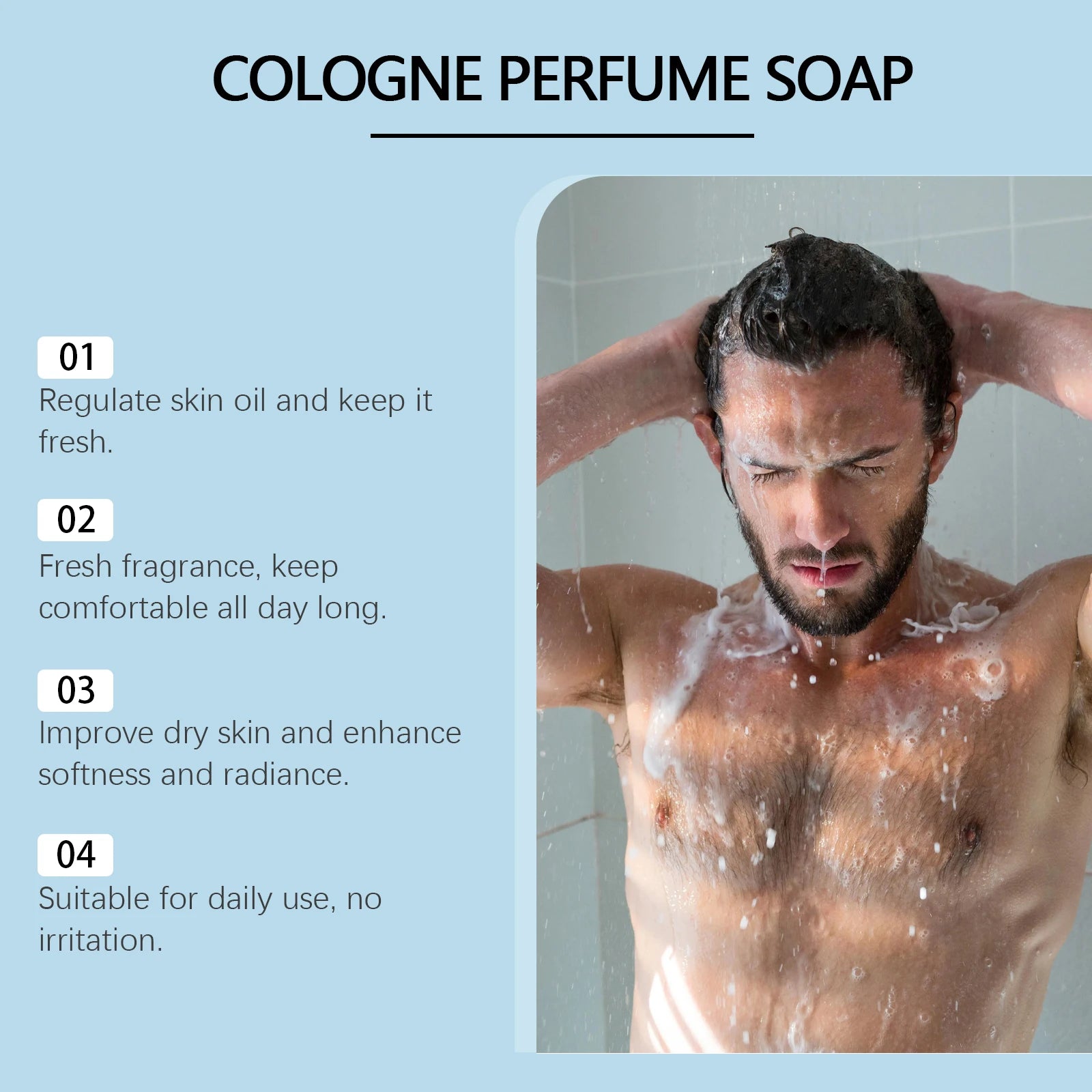 OceAura Men's Perfume Bath Soap Gentle Cleansing Body Skin Refreshing Non-oily Comfort Care Soap Cool Texture 70g Oasis Select
