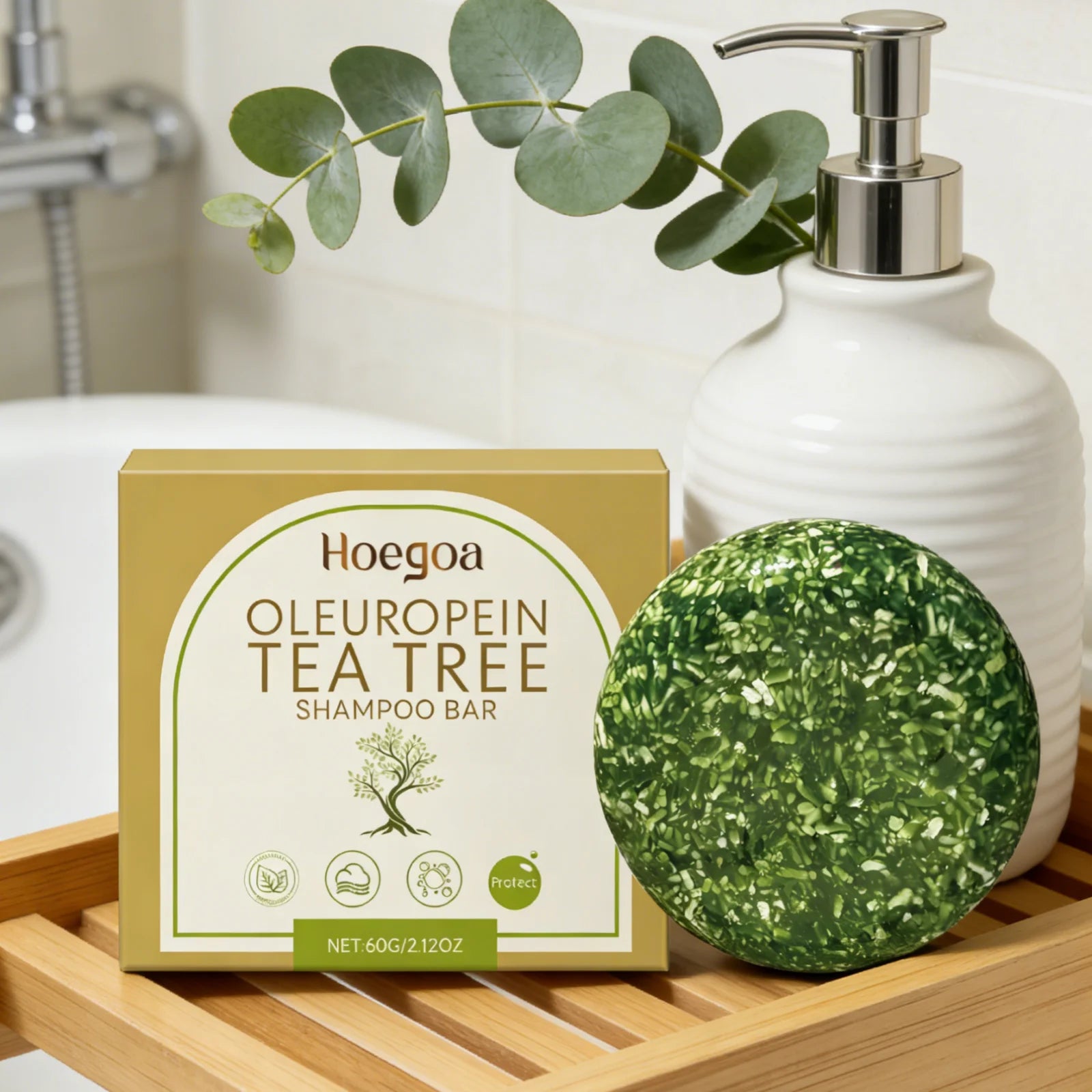Hoegoa Oleuropein Tea Tree Shampoo Bar Gentle Cleansing Strengthen Hair Roots Add Shine Moisturize Hair Smooth Solid Shampoo Bar Oasis Select