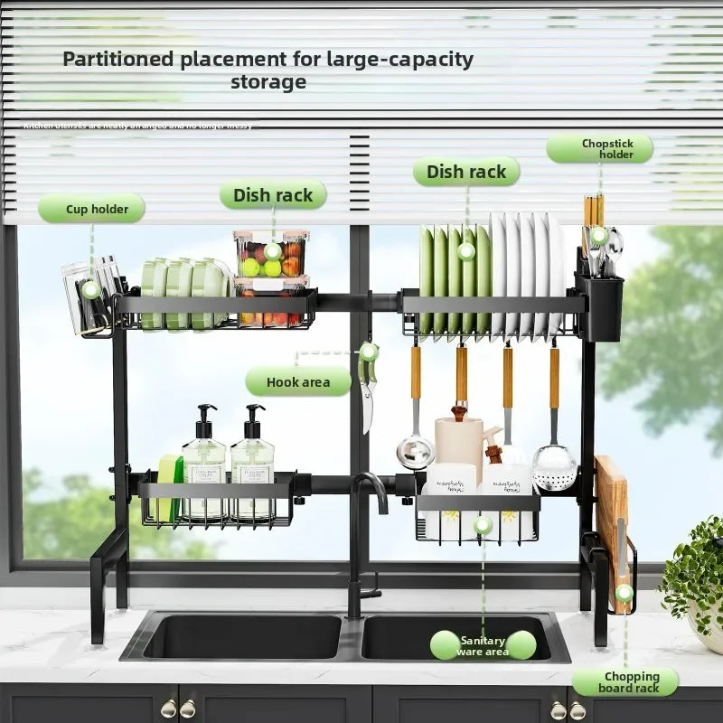 Kitchen Shelf Sink Bowl Rack Tableware Drain Rack Multifunctional Household Dishwasher Kitchen Utensils Dish Storage Rack Oasis Select