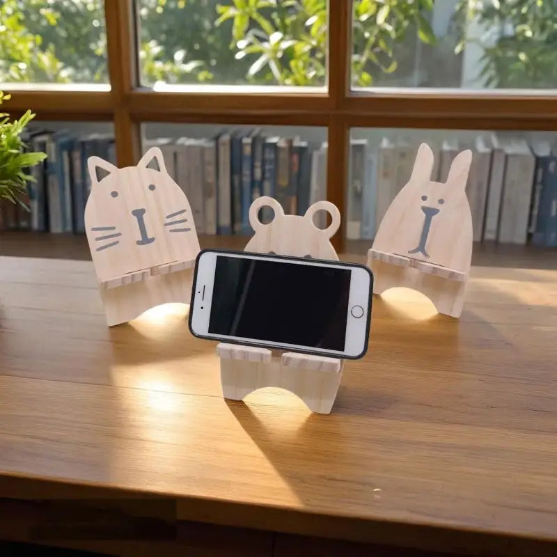 1PCS Wooden Foldable Phone Stand Creative Cartoon Shape Desktop Lazy Bracket Charging Base Oasis Select