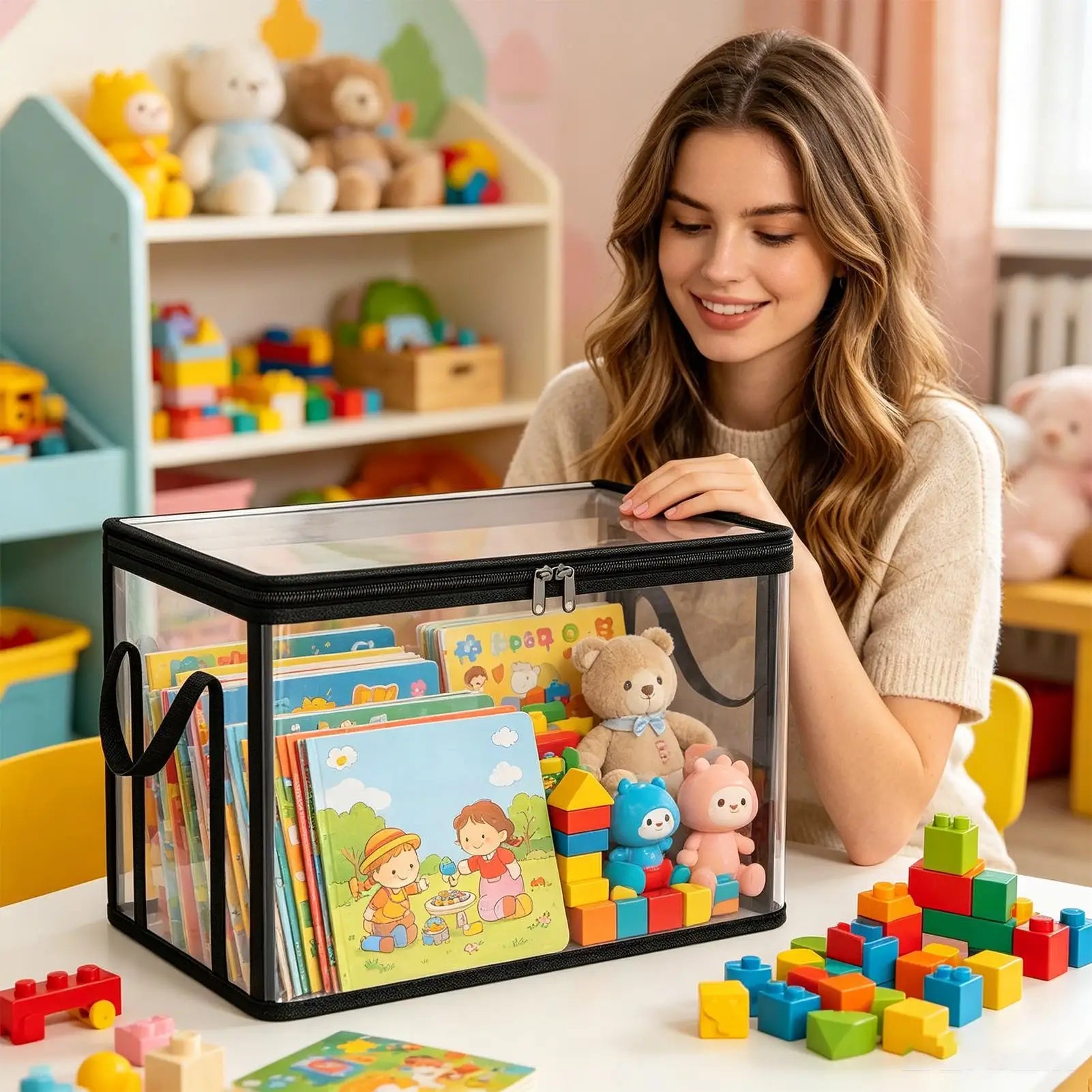 Book Storage Box Clear Stackable Large Capacity Book Storage Containers Organization Bins for Toy Snack Bedding Clothes Home Oasis Select