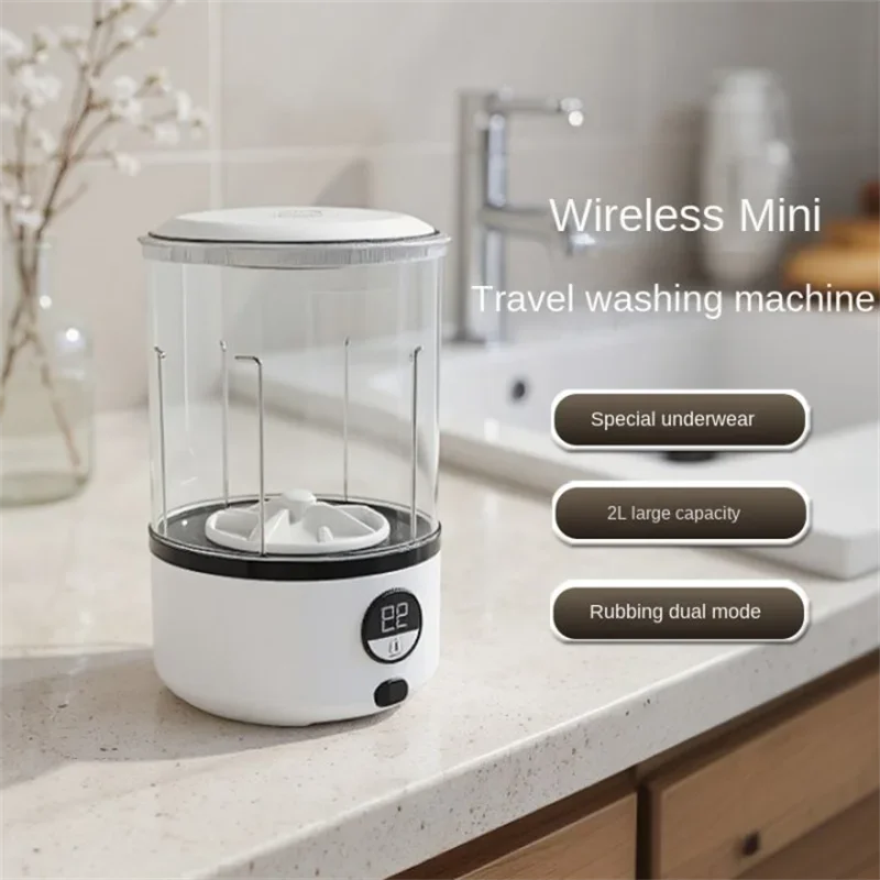 A White 2L Mini Fully Automatic Portable Turbine Led Washing Cup and Compact for Children's Clothing, Underwear, and Socks Oasis Select