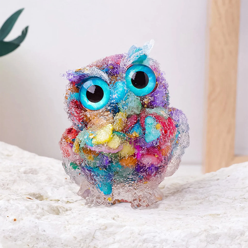 1PC Natural Owl Amethyst Rose Quartz Cute Animal Image Macadam Drip Glue Resin Owl Household Supplies Desktop Ornament Oasis Select G One Size