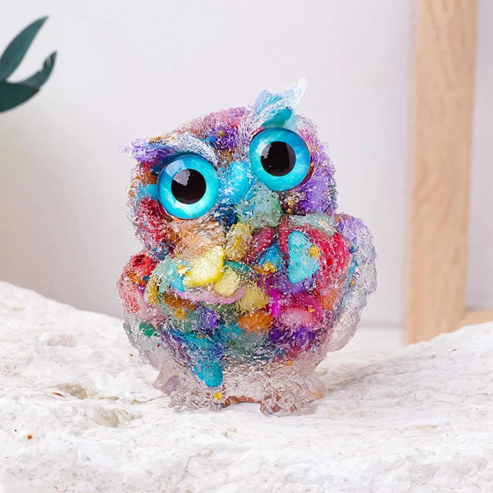 1PC Natural Owl Amethyst Rose Quartz Cute Animal Image Macadam Drip Glue Resin Owl Household Supplies Desktop Ornament Oasis Select G One Size