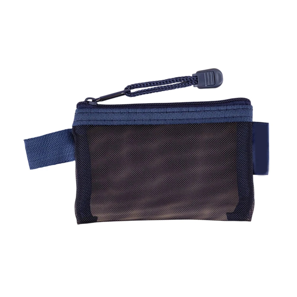 Zipper Mesh Bag Nylon Small Makeup Zipper Mesh Pouch Earphone Storage Bags Multi-purpose Square Bag Coin Bag Oasis Select Blue