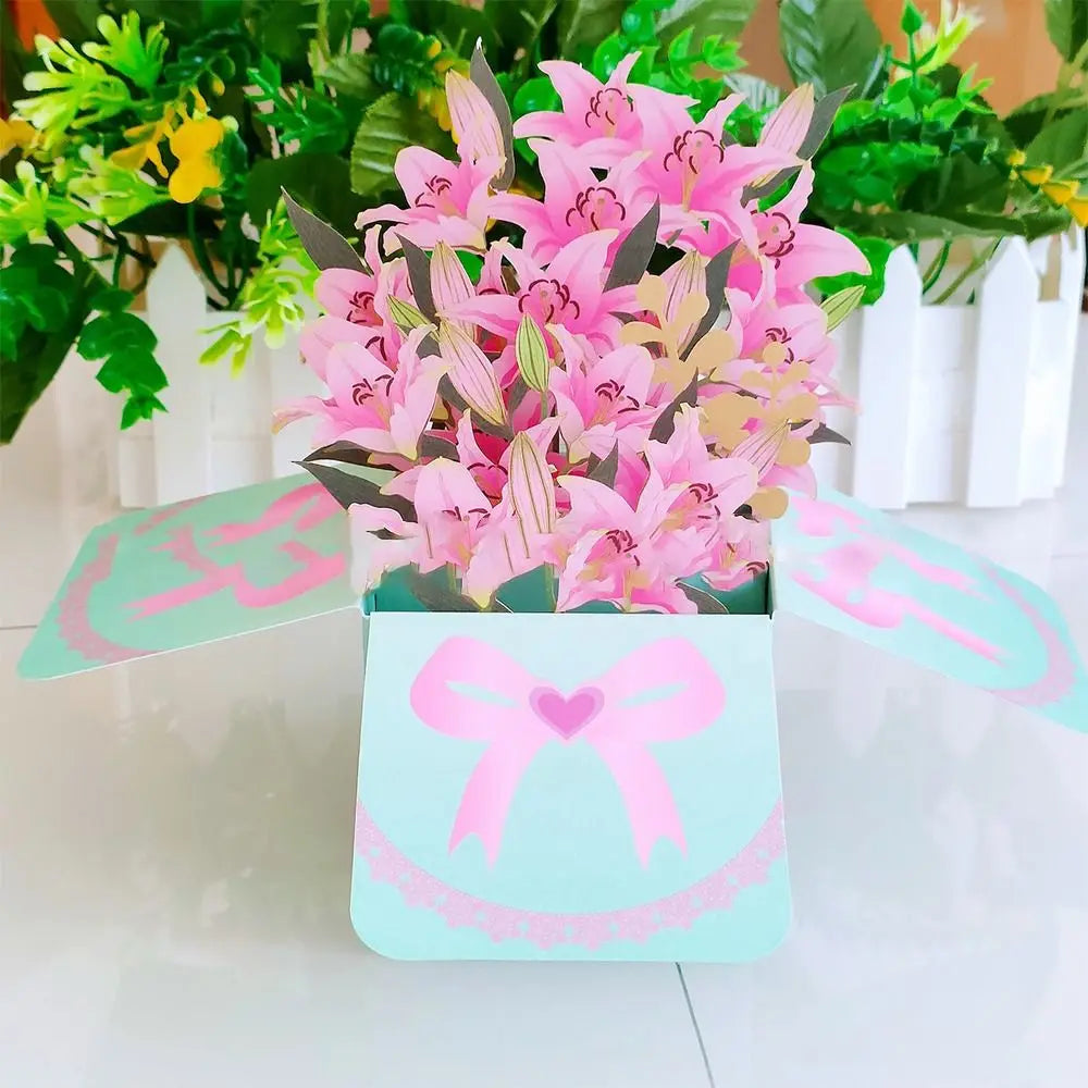 Day for Birthday Anniversary Greeting Card Daisy/Carnation Paper Flowers 3D Pops-up Bouquet Rose/Lily/Sunflower/Tulip Oasis Select