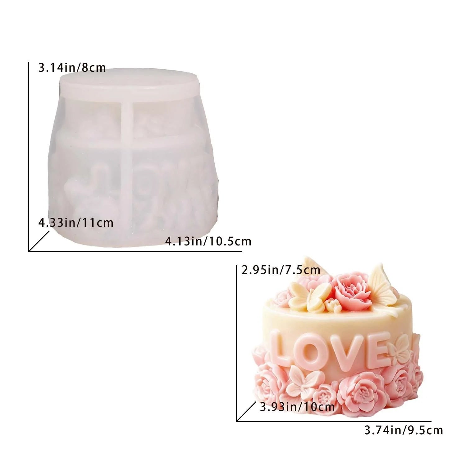 3D Love Heart Cake Silicone Mold DIY Scented Candle Gypsum Soap Resin Chocolate Baking Tools Oasis Select White