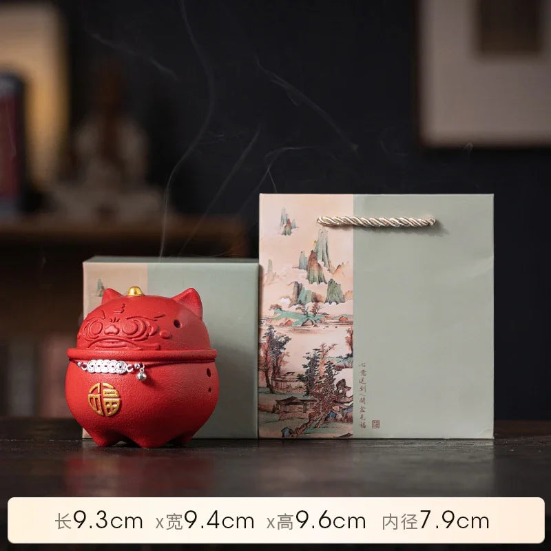 Zhaocai Xinglion line incense burner Household indoor incense burner ceramic incense burner Oasis Select red