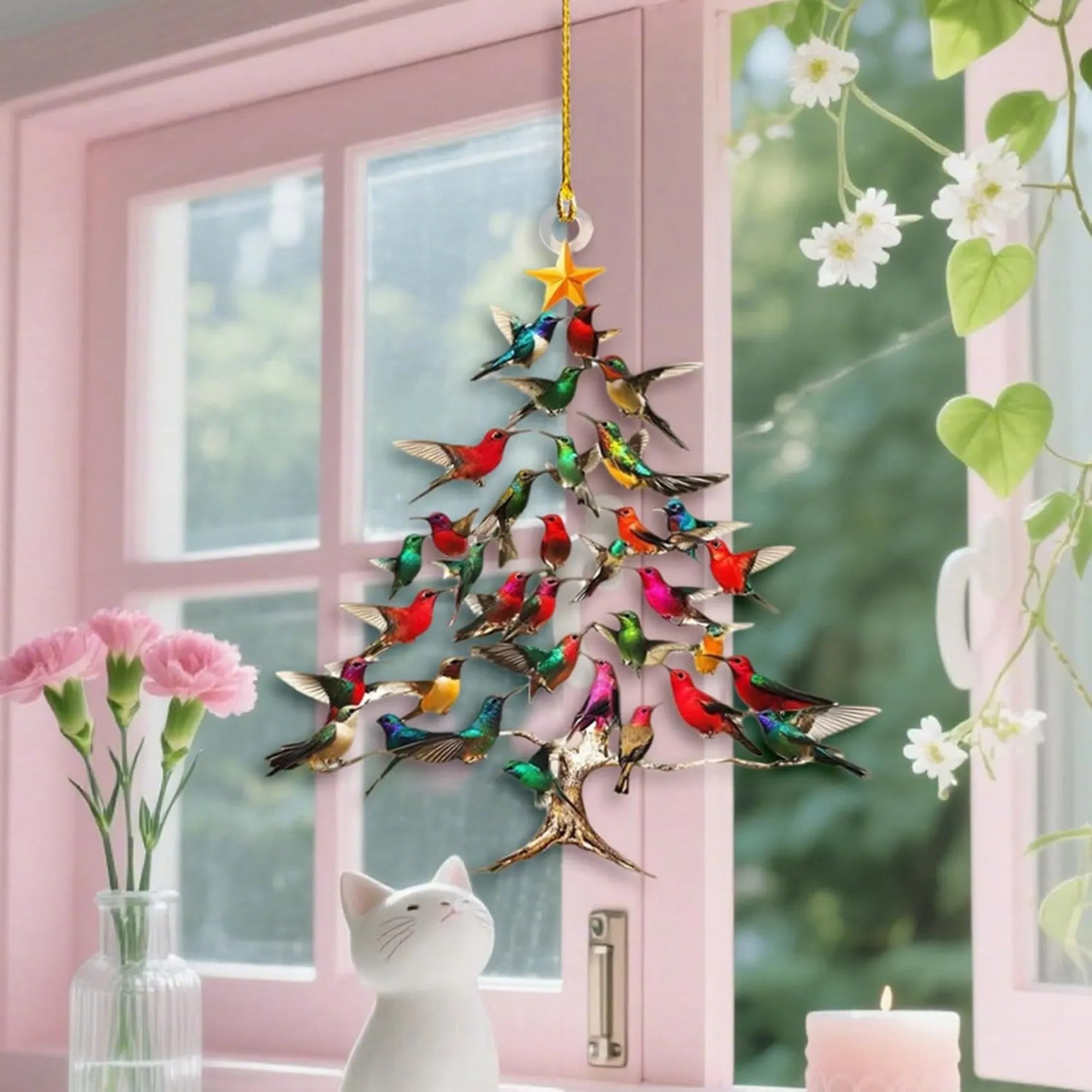 2026-WISH 5X Hummingbird Christmas Ornament, Colorful Hummingbirds Hanging Ornaments For Tree, Christmas Tree Shaped Pendant Oasis Select