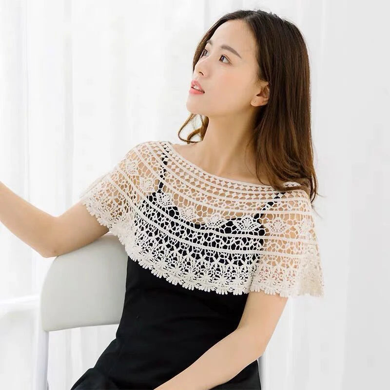 Women Knit Hollow Out Shawl Wrap Wedding Bridal Evening Dress Lace Shawl Wedding Sunflower Lace Scarf Shrug Cape Poncho Oasis Select