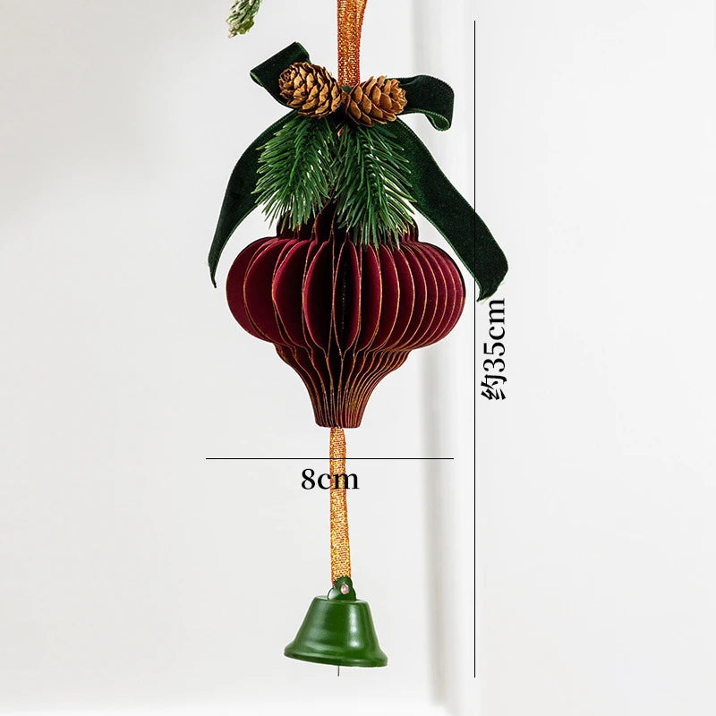 Christmas Honeycomb Bell Ornament – Paper & Velvet Hanging Decor