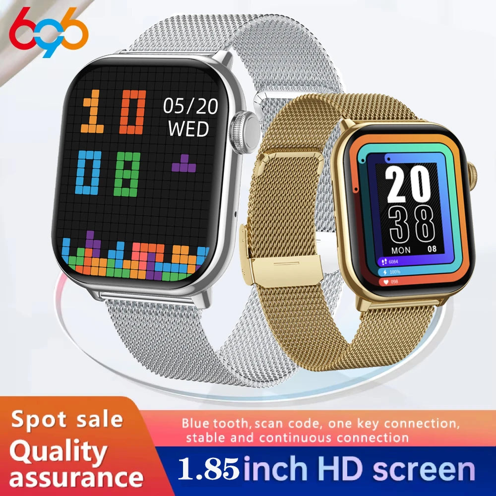 Lady 1.85" Screen Smartwatch Men Women BT Call Smart Watch 100+ Sports Modes Heart Rate Sleep Health Watches Local Music Weather Oasis Select