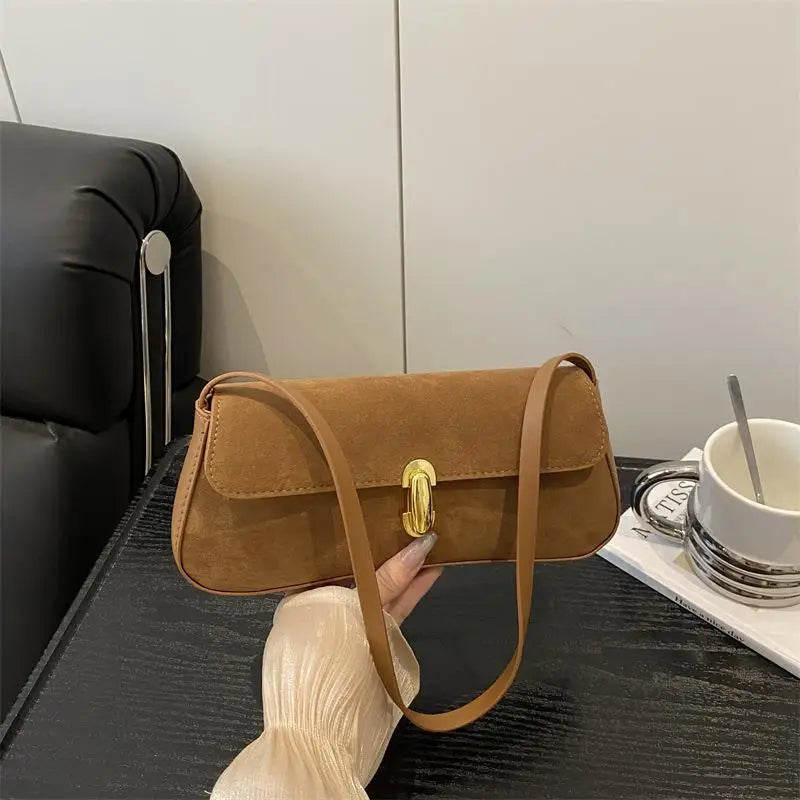 Minimalist Faux Suede Armpit Bag – Slim Shoulder Handbag