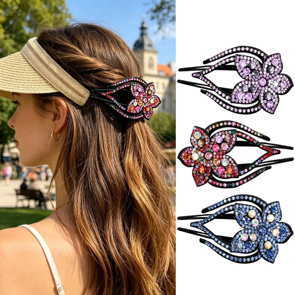 Hair Clips Crystal Hairpin Flower Duckbill Hair Claws Clip Retro Barrettes For Women Shinning Ponytail Hair Accessories Headwear Oasis Select