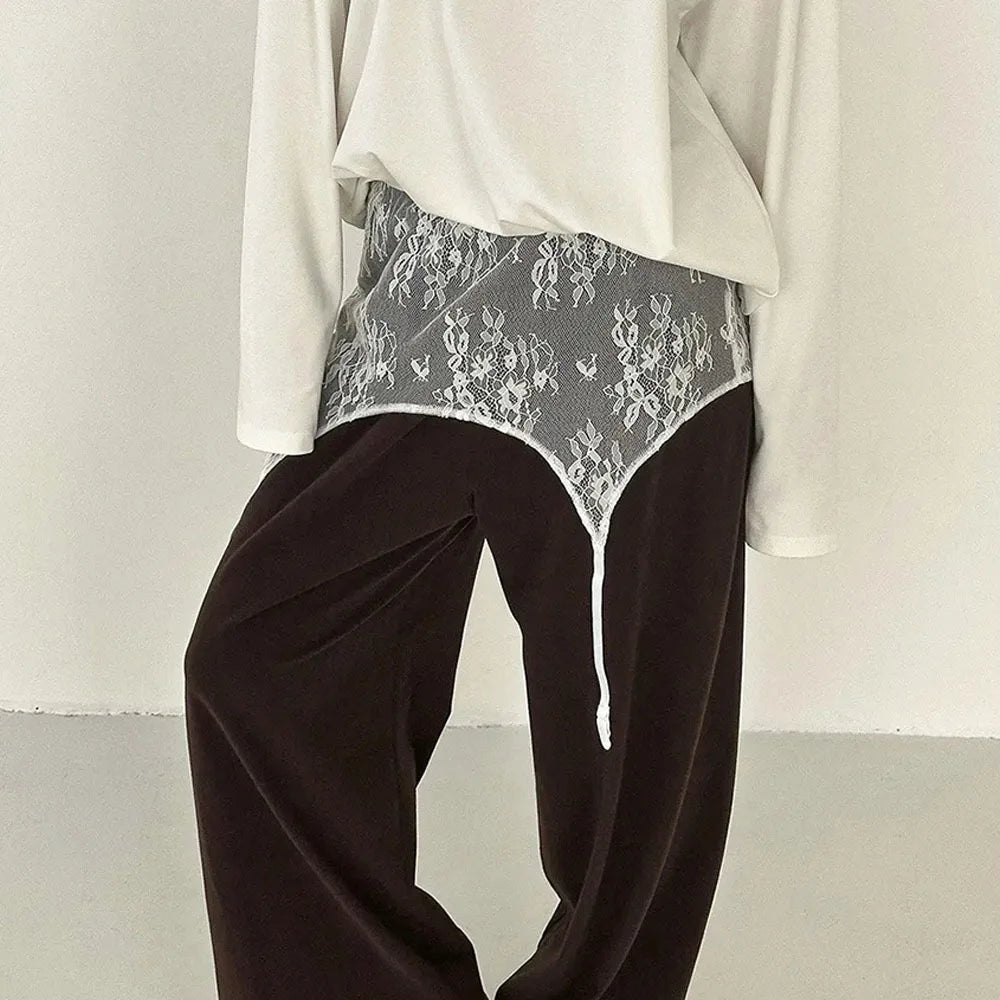 New Embroidered Flower Lace Mini Skirt See Through Harajuku Ruched Skirts Y2K Streetwear Butt Curtain Jeans Decoration Oasis Select White S M