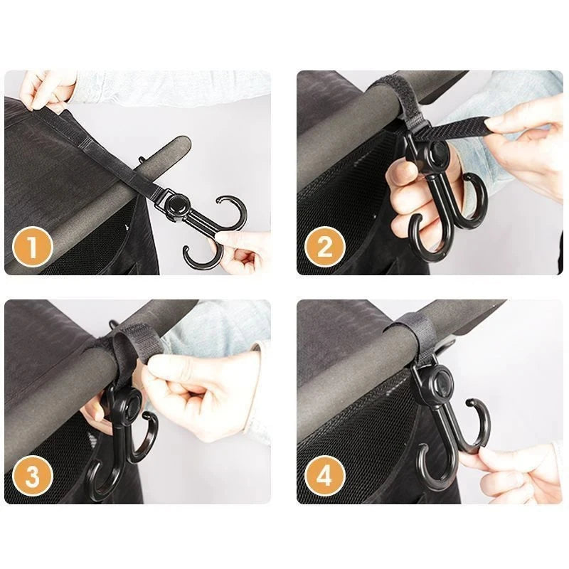 Double Hook Baby Stroller Hanger – 360° Rotation Organizer Stroller Hook Hanger Oasis Select