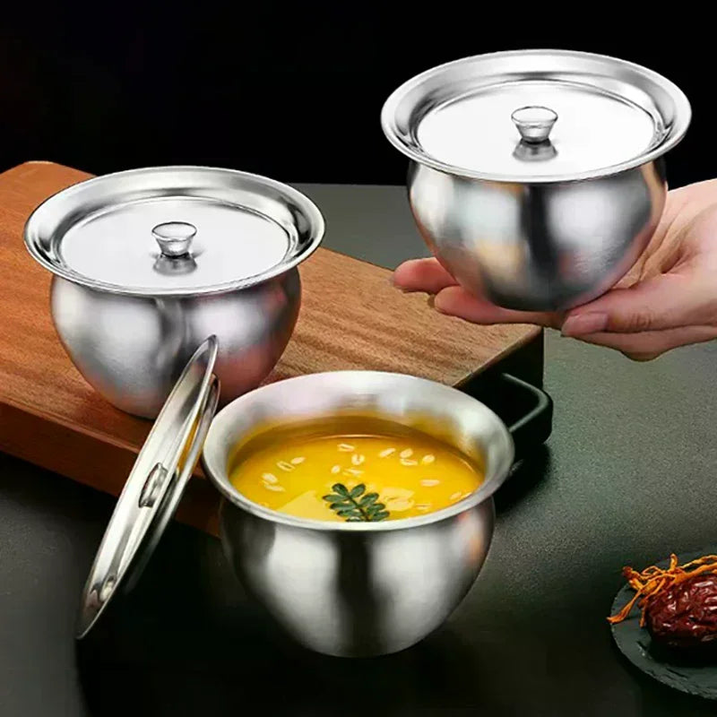 Stainless Steel Steaming Bowl with Lid | Soup, Rice & Egg