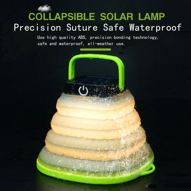 Outdoor Portable USB Charging Folding LED Camping Light, Solar Camping Light, Retractable Hanging Silicone Tent Light Oasis Select