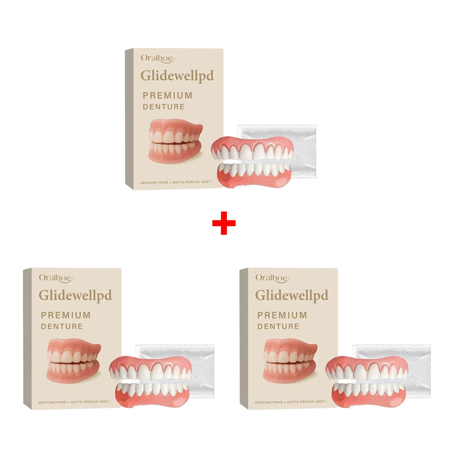 Oralhoe Soft Silicone Temporary Dentures Full Set – Upper & Lower Temporary Denture Set Oasis Select 3sets boxed