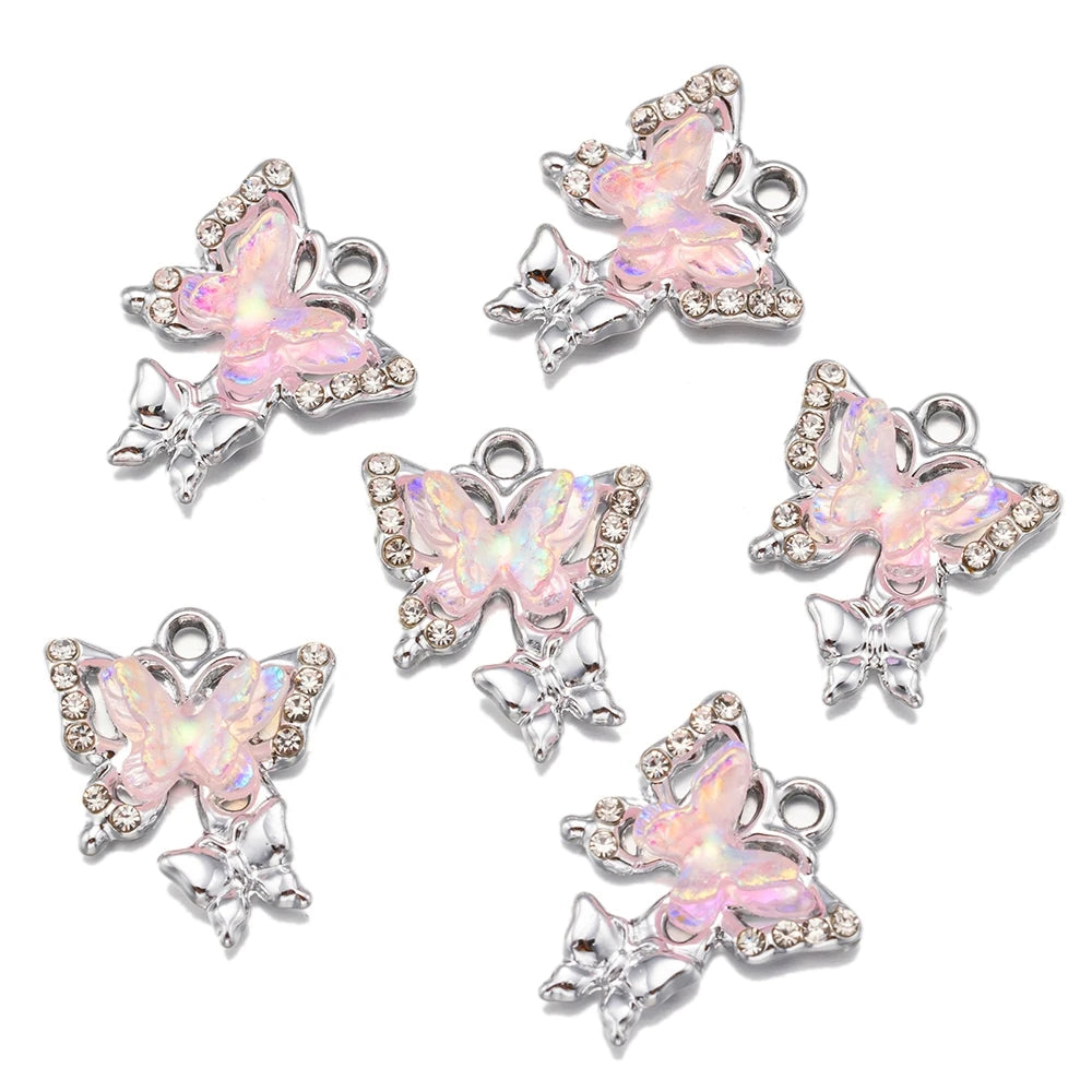 10pcs/Lot Animal Charms Butterfly Shape Pendant for DIY Earrings Bracelets Necklace Jewelry Making Accessories Findings Crafts Oasis Select Rhodium Pink