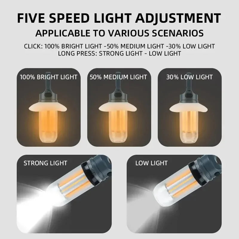 Rechargeable LED Portable Light Super Bright Flashlight Camping Light Work Light 5 Lighting Modes Waterproof Outdoor Light Oasis Select