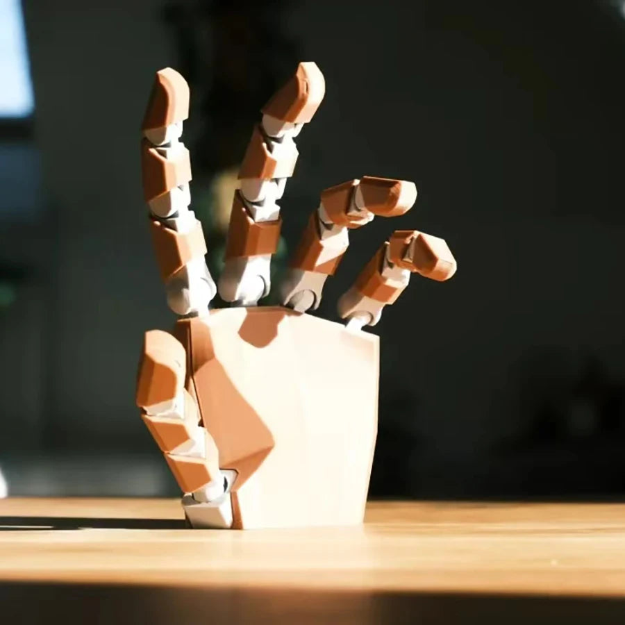 3D Printed Articulated Robot Hand Figurine Flexible Joint Mechanical Hand Desk Decor Stress Relief Fidget Multi-Poseable Design Oasis Select Pure White