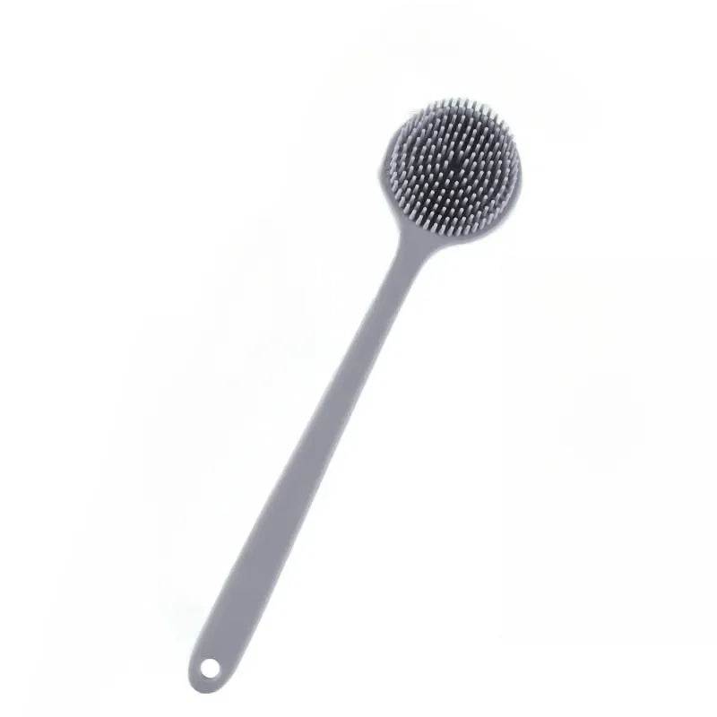 38cm Silicone Back Scrubber Brush for Shower Long Handle Body Deep Cleansing and Exfoliating Massage Double-Sided Soft Bristles Oasis Select Grey