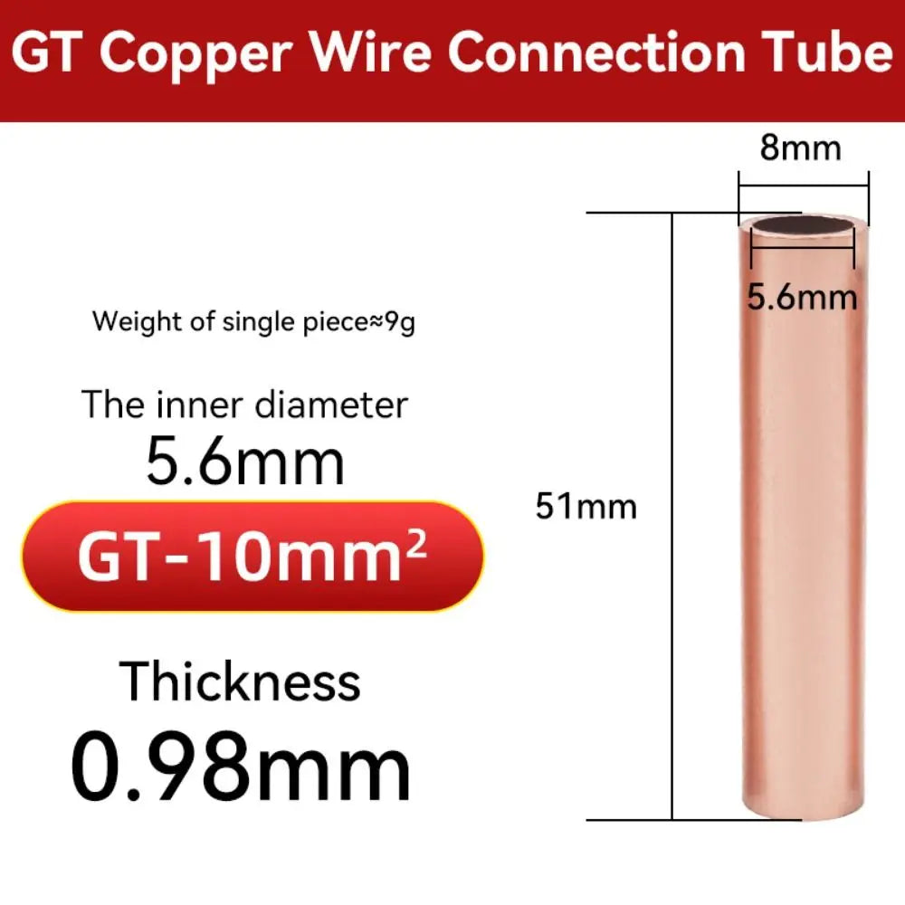 Ferrule Lug Connector Crimp Terminal GT Copper Wire Cable Hole Passing Connecting Sleeve Tube GT-10/16/25/35/50/70/95/120mm2 Ter Oasis Select GT-10mm2