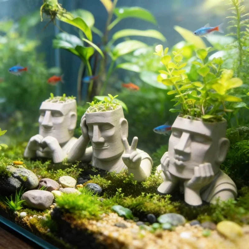 3pcs Mini Statue Aquarium Planter 3D Printed Aquatic Plant Holder Eco Aquarium Landscape Fish Tank Decor Fish Tank Ornament Gift Oasis Select