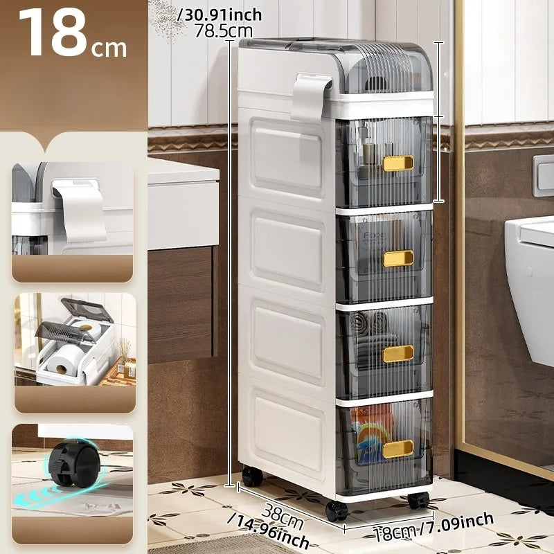 18cm Narrow Storage Cabinet, Multi-Tier Slim Organizer for Bathroom/Living Room, Holds Towel/Tissue/Cosmetic, Space-Saving Shelf Oasis Select with a lid-4 Small