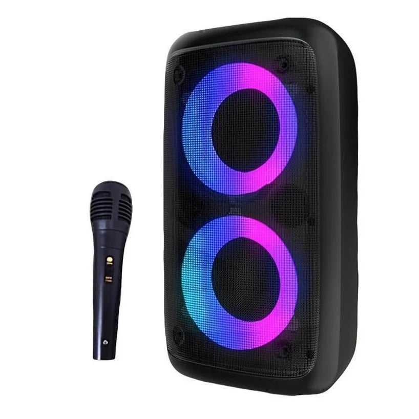 Portable Karaoke Bluetooth Speaker with Mic, FM Radio & LED Light
