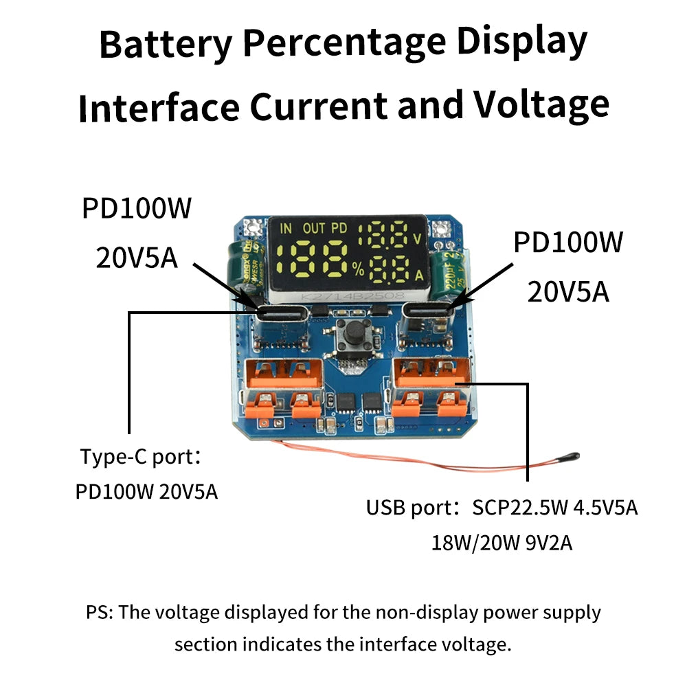 4S 18~100W Adaptive Bidirectional Fast Charging Module Power Bank Mainboard with Battery Level Display Thermal Control Protectio Oasis Select
