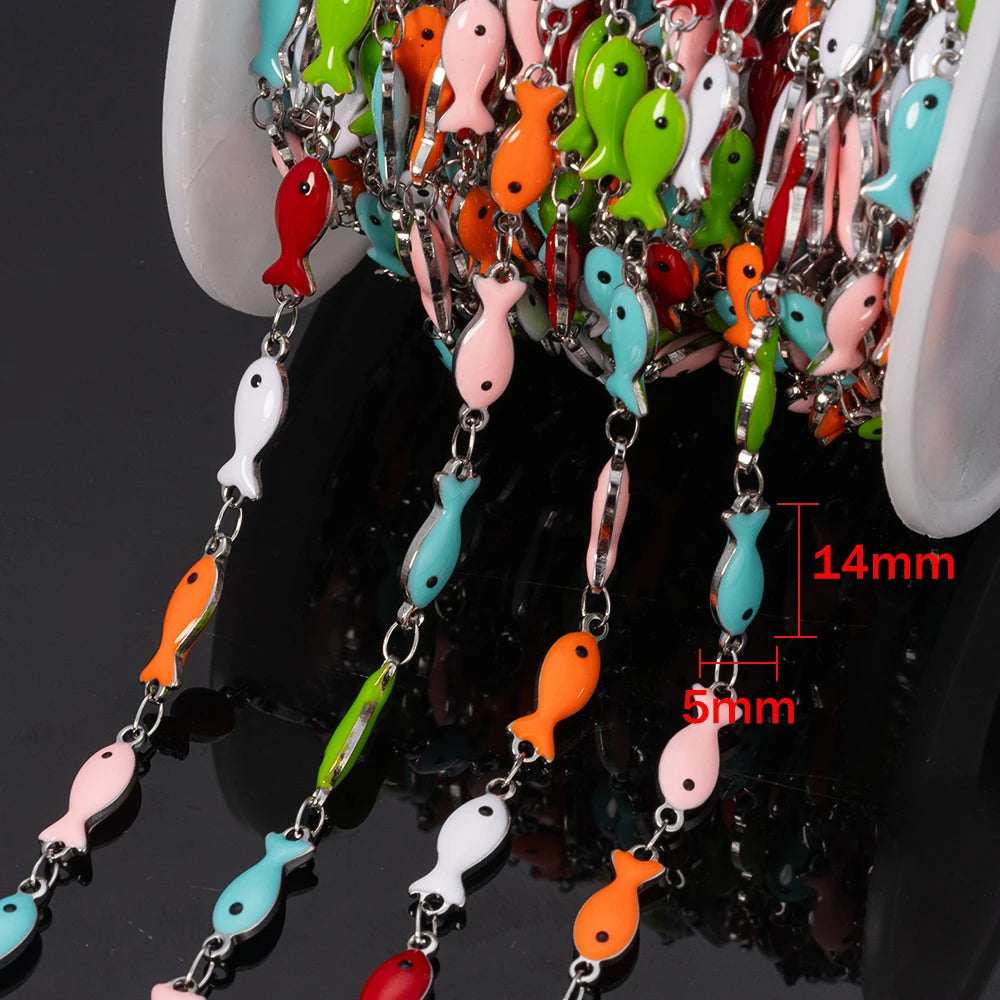 1m Stainless Steels Ocean Animal Oil Drip Chain Enamel Link for Women DIY Crafting Bracelet Jewelry Making Supplies Findings Oasis Select Steel S Fish