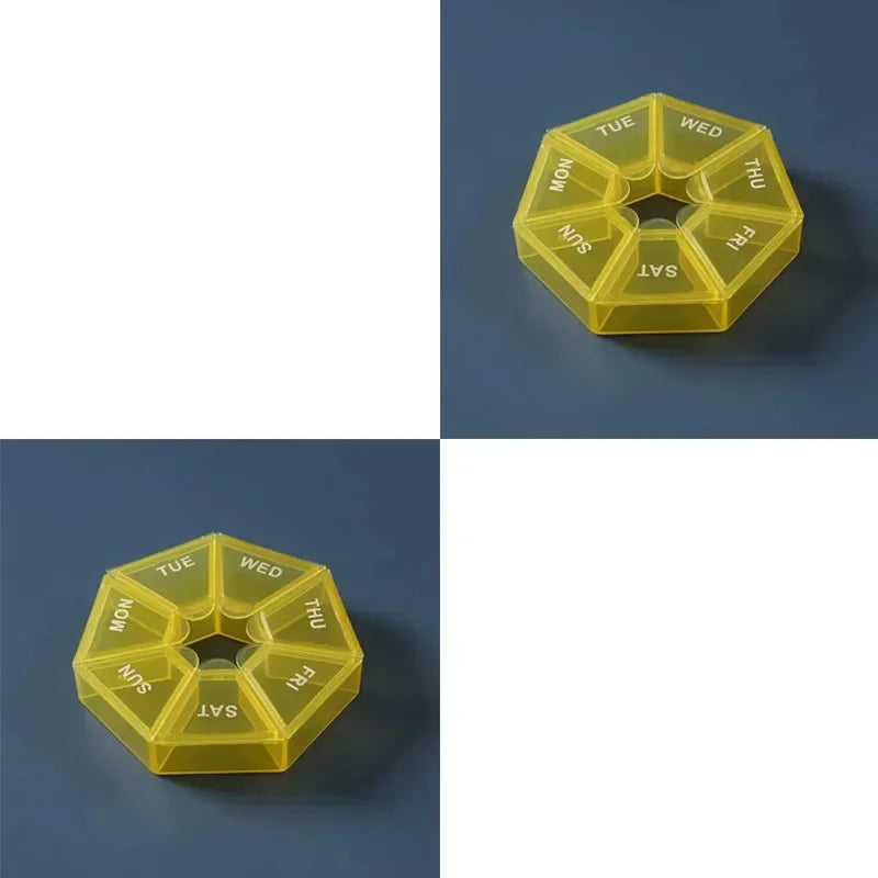 1/2/3pcs Portable Mini Seven Days Small Pill Box One Week Seven Days A Week Pill Organizers Multifunctional Medicine Case Oasis Select 2pcs-Yellow