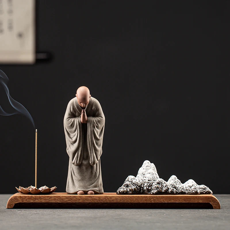 Chinese Zen purple sand little monk decoration home Buddha decorative arts and crafts teahouse tabletop ceramic incense tea pet Oasis Select A
