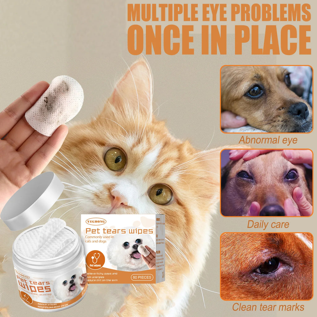 Pet Wipes for Dog Cat Eye Cleansing Remove Tear Stains Wipe Away Eye Droppings and Grime Non-irritating Cotton Pads 60PCS Oasis Select