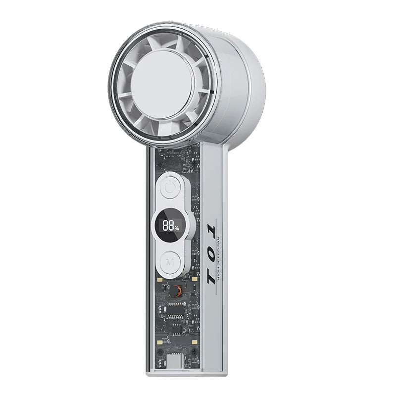 Transparent Mecha Semiconductor Cooling Fan 100 Speed Cold Compress Turbo Motor LED Display Portable Handheld Fan For Office Oasis Select A
