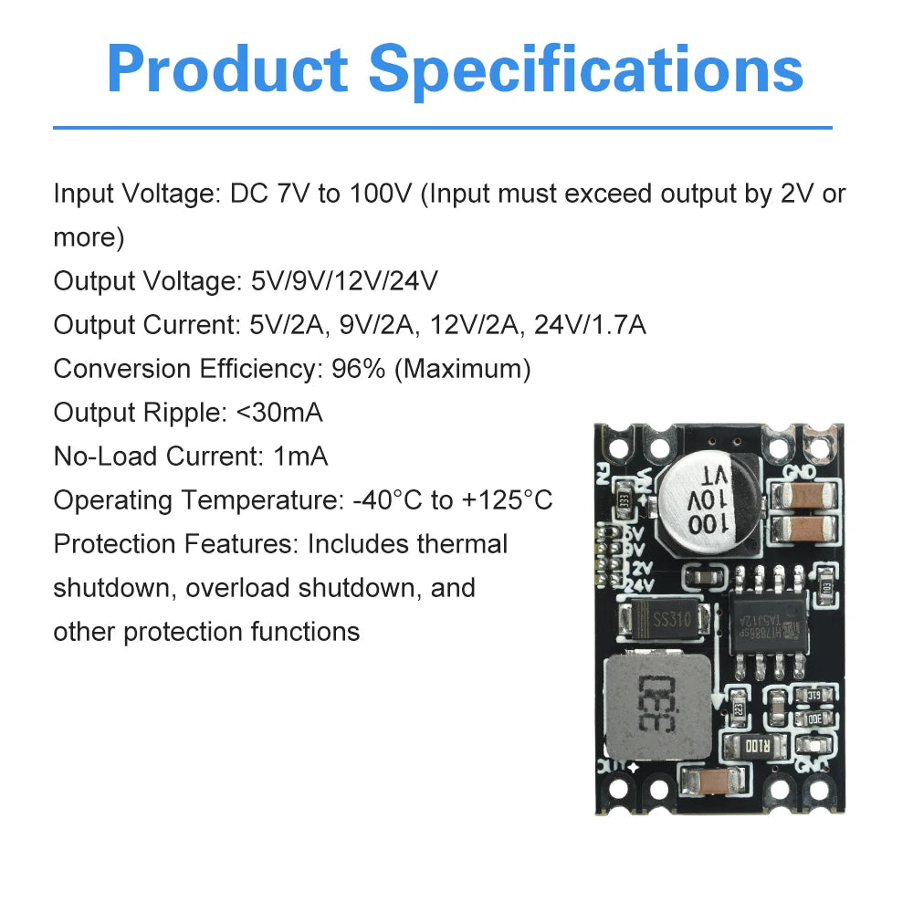 Voltage Conversion Modules DC-DC 7V-100V To 5V/9V/12V/24V Fixed Output Voltage Step Down Power Module Oasis Select