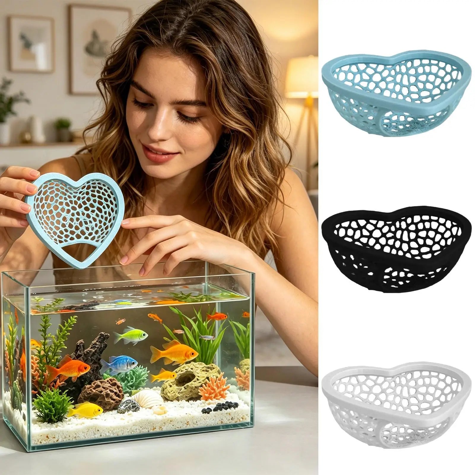 Aquarium Floating Cave Heart Shape Fish Shrimp Hideout Shelter Hammock Feeding Ring Resting Spot for Betta Small Aquatic Pets Oasis Select