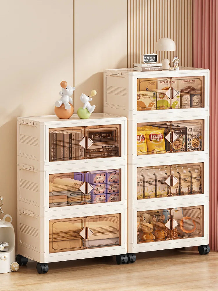 45cm Foldable Width Plastic Storage Box with Wheels Multi-Layer Clothing Cabinet Organizer for Books Kitchen Oasis Select