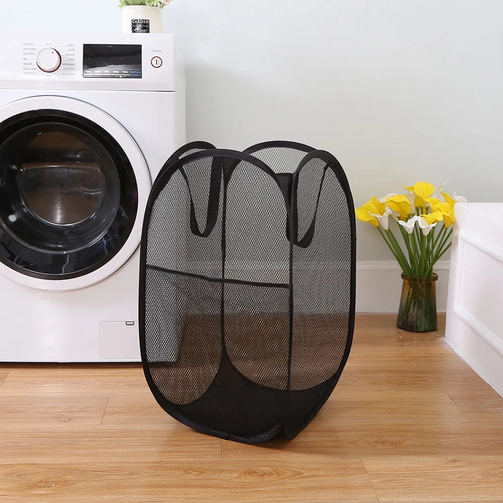 Large Foldable Mesh Laundry Basket | Portable Clothes Hamper