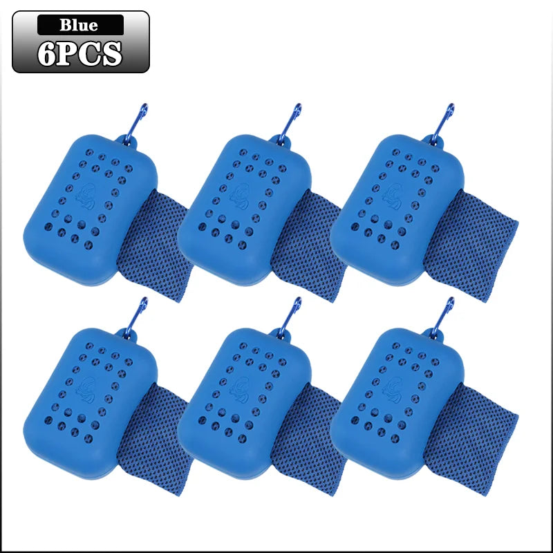 10PCS Portable Mini Silica Gel Set Cold Towel Polyester Fiber Outdoor Cooling Towel Fitness sports gym Run quick Dry Cool Towel Oasis Select Blue-6PCS