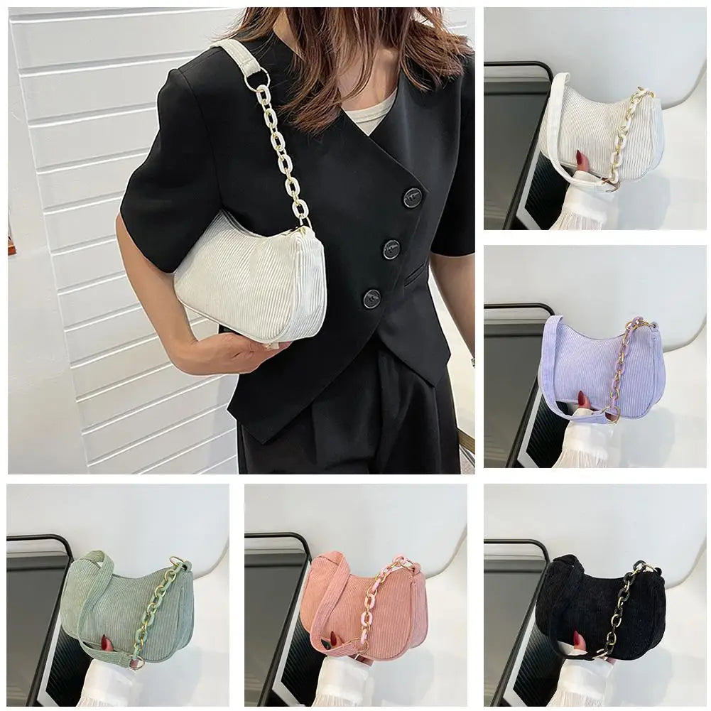 Korean Fashion Vintage Handbags Women Summer Corduroy Underarm Bag Zipper Shoulder Small Bags Female Soft Casual Clutch Handbag Oasis Select