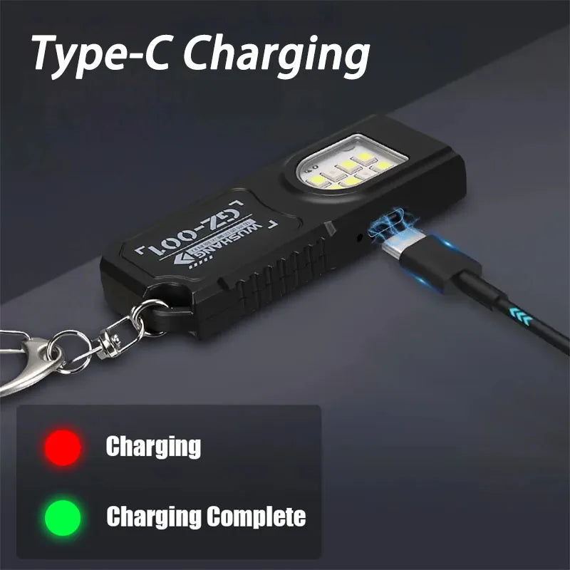 Mini COB LED Keychain Flashlight | USB-C Rechargeable, 5 Modes