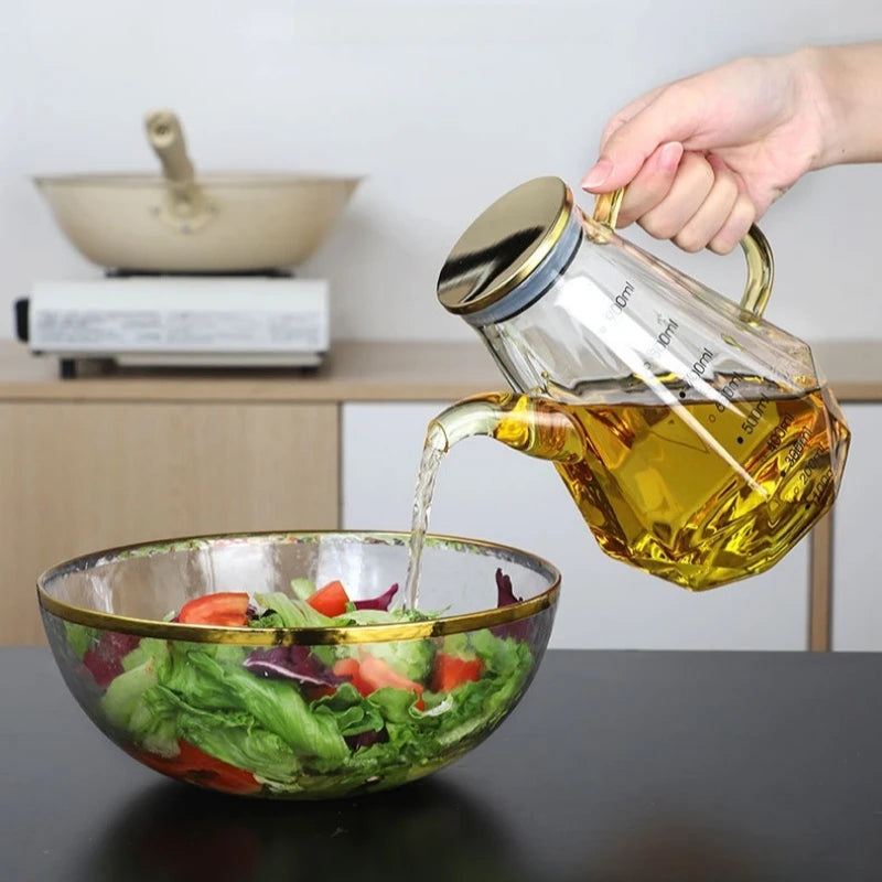 500/700/900ml Clear Glass Oil Bottle with Scale and Handle Heat-resistant Soy Vinegar Sauce Environmental Protection Container Oasis Select