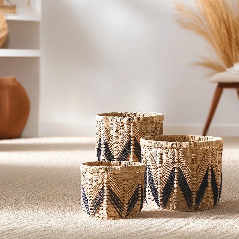 Nordic Wind Floor Storage Basket Rattan Woven Tabletop Woven Basket Decorative Paper Woven Basket Finishing Storage Box Oasis Select
