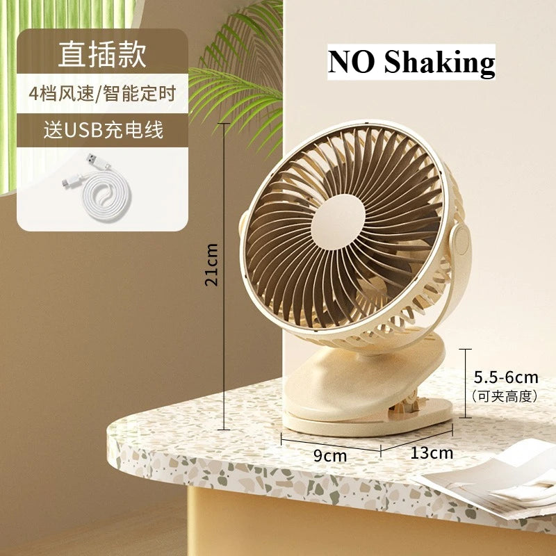 URGGU Mini Clip Fan – 4-Speed Quiet Oscillating USB Fan