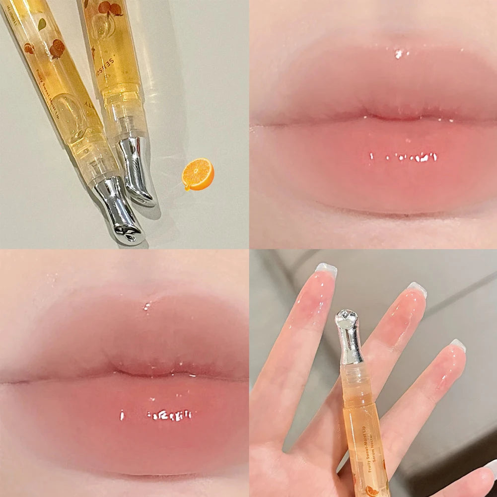 Hydrating Fruit Lip Oil Moisturising Non-sticky Plumping Grape Lip Gloss Honey Transparent Essence Lip Balm Cosmetics Care Oasis Select Orange Flavor
