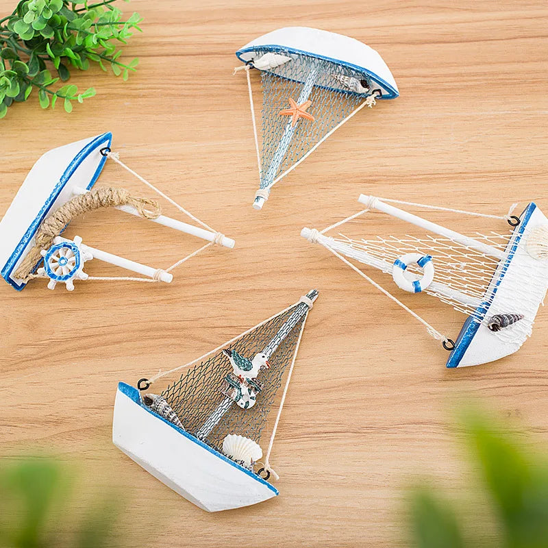 1pcs Mediterranean Style Sailboat Model Handmade Creative Home Decor Ornament for Living Room & Desktop Decoration Oasis Select