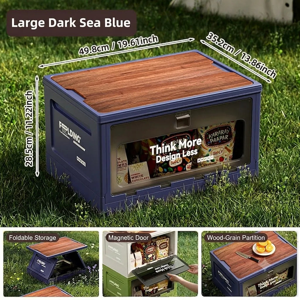 Outdoor camping revenue box with side-opening large-sized tent cover folding box for vehicle trunk organization and storage Oasis Select L blue-wooden